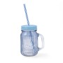 Carafe avec Couvercle et Paille Quid Maison Bleu verre 450 ml (12 Unités)