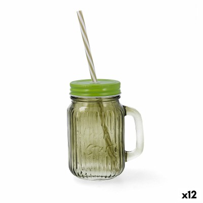 Carafe avec Couvercle et Paille Quid Maison Vert verre 450 ml (12 Unités)