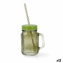 Carafe avec Couvercle et Paille Quid Maison Vert verre 450 ml (12 Unités)
