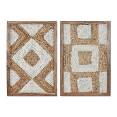 Painting Home ESPRIT White Natural Geometric Boho 40 x 3 x 60 cm (2 Units)