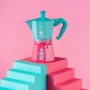 Italian Coffee Pot Bialetti Blue Pink Aluminium Thermoplastic 6 Cups