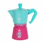 Italian Coffee Pot Bialetti Blue Pink Aluminium Thermoplastic 6 Cups