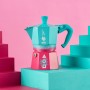 Italian Coffee Pot Bialetti Blue Pink Aluminium Thermoplastic 3 Cups