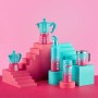 Italian Coffee Pot Bialetti Blue Pink Aluminium Thermoplastic 3 Cups