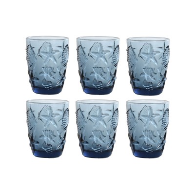 Set de Verres Home ESPRIT Bleu Verre méditerranéen Avec relief 290 ml (6 Unités)