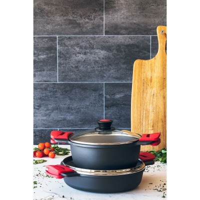 Casserole avec Couvercle en Verre BRA A410328 Noir Rouge