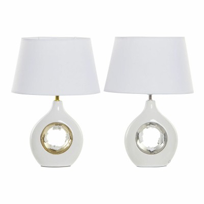 Lampe de bureau DKD Home Decor Blanc Argent Polyester Porcelaine 220 V Doré 50 W (2 pcs) (31 x 21 x 45 cm)