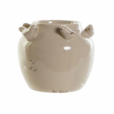 Vase DKD Home Decor Porcelaine Gris Beige Oiseaux Shabby Chic (15 x 15 x 13,5 cm) (2 Unités)  