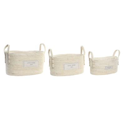 Basket set DKD Home Decor Natural Light brown Natural Fibre Boho 34 x 23 x 20 cm 3 Pieces