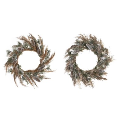Couronne de Noël DKD Home Decor Fleur (60 x 10 x 60 cm) (2 Unités)