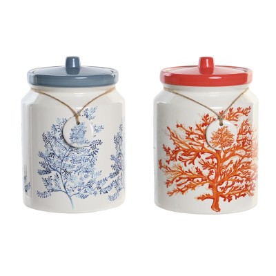 Tin DKD Home Decor Blue Coral Fuchsia White Dolomite (2 Units) (15 x 15 x 22 cm)