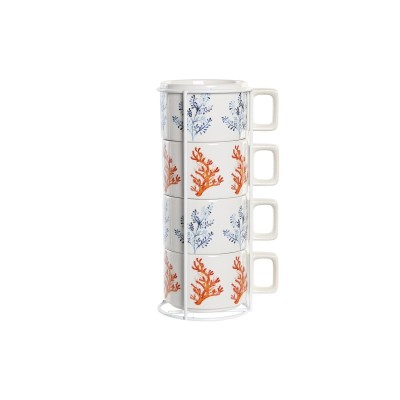 Ensemble de tasses à café DKD Home Decor Bleu Fuchsia Métal Dolomite 260 ml