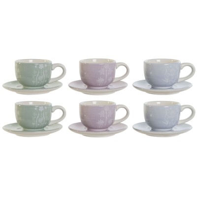 Coffee Set DKD Home Decor Blue White Green Lilac Metal Dolomite 180 ml