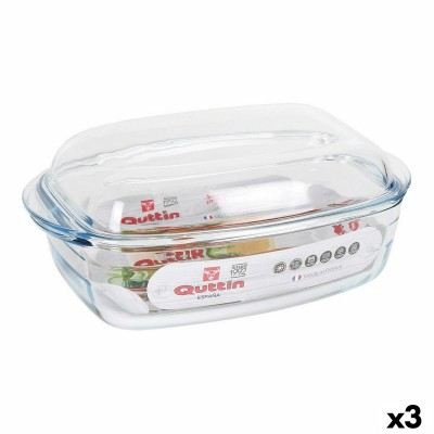 Casserole with lid Quttin 63096 Glass 32,8 x 19,7 x 13 cm (3 Units)