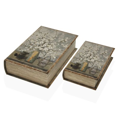 Boîte Décorative Versa Livre Fleurs Toile Bois MDF 7 x 27 x 18 cm