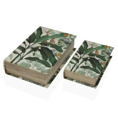 Boîte Décorative Versa Livre Tropical Toile Bois MDF 7 x 27 x 18 cm