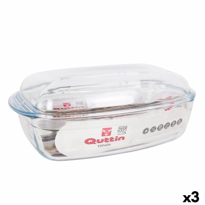 Casserole avec Couvercle Quttin   Transparent verre 6,7 l 37 x 22 x 14,1 cm (3 Unités)