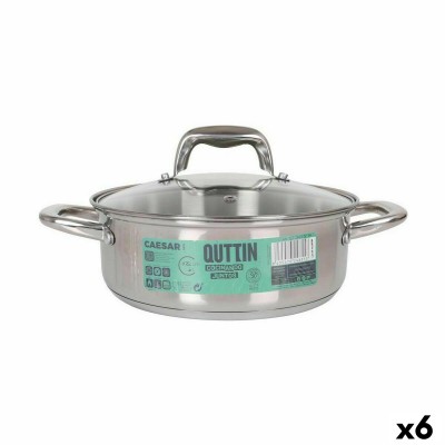 Casserole with glass lid Quttin Caesar ø 22 x 8 cm Steel (6 Units)