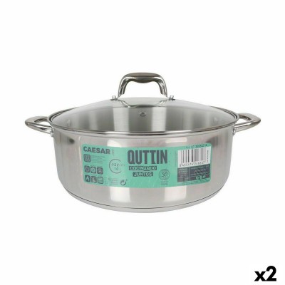 Casserole avec Couvercle en Verre Quttin Caesar ø 32 x 12,5 cm Acier (2 Unités)