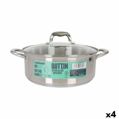 Casserole with glass lid Quttin Caesar Ø 28 x 11 cm Steel (4 Units)