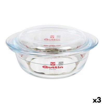 Casserole with lid Quttin Quttin Glass 1,1 + 0,3 L (3 Units)