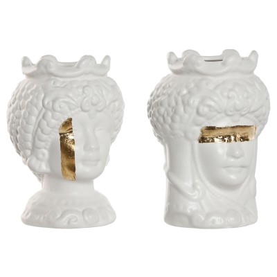 Planter Home ESPRIT White Golden Porcelain 10 x 10 x 14 cm (2 Units)