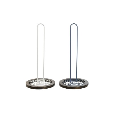 Kitchen Paper Holder DKD Home Decor Blue White Metal Rubber wood 15 x 15 x 31 cm (2 Units)
