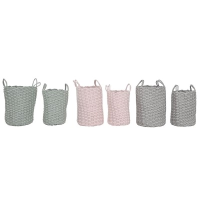 Set de basket Home ESPRIT Vert Gris Rose Corde 30 x 30 x 43 cm 2 Pièces (3 Unités)