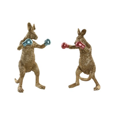 Decorative Figure Home ESPRIT Blue Red Golden Kangaroo 23 x 25 x 40,5 cm (2 Units)