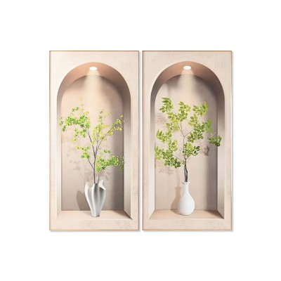 Cadre Home ESPRIT Blanc Vert Beige Vase Scandinave 80 x 3,5 x 160 cm (2 Unités)