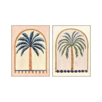 Painting Home ESPRIT Green Beige Palms Colonial 75 x 4 x 100 cm (2 Units)