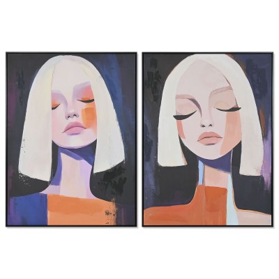 Painting Home ESPRIT Yellow Blue Lady Urban 90 x 4 x 120 cm (2 Units)