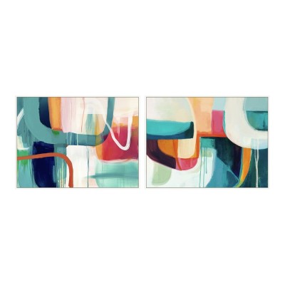 Painting Home ESPRIT White Turquoise Abstract Urban 120 x 4 x 90 cm (2 Units)