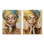 Painting Home ESPRIT Turquoise Golden Colonial African Woman 90 x 3 x 120 cm (2 Units)
