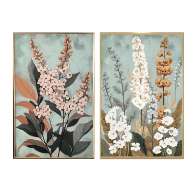 Painting Home ESPRIT Green Flowers Shabby Chic 80 x 3,5 x 120 cm (2 Units)