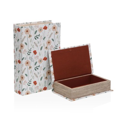 Boîte Décorative Versa Verdi Toile Bois MDF Fleurs Livre