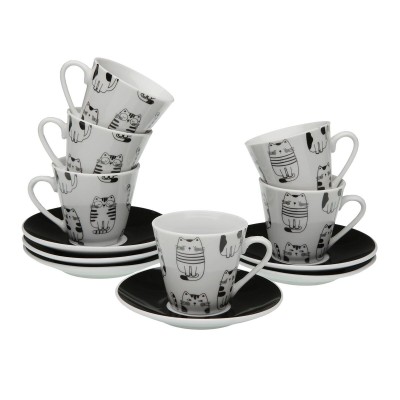 Jeu de 6 tasses avec plat Versa Porcelaine Chat
