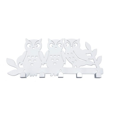Portemanteau Versa Blanc Métal Fer Famille Hiboux 2 X 17 X 39 CM