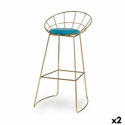 Tabouret Gift Decor 026SILLA BAR C 026SILLA BAR C Bleu Doré Polyester Fer 51 x 94 x 52 cm (2 Unités)