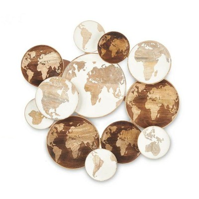 Décoration murale Gift Decor 8 8 Blanc Marron Bois de manguier Mappemonde 76 x 70 x 5 cm