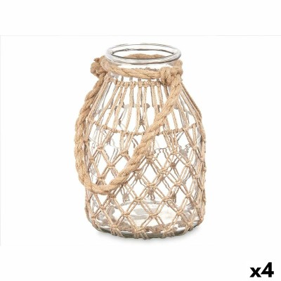 Candleholder Gift Decor 22813BR 22813BR Transparent Natural Glass Rope 17 x 25 cm 17 x 25 x 17 cm Tin (4 Units)