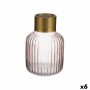 Vase Gift Decor V1218IP-C V1218IP-C Pink Golden Glass Stripes 12 x 18 x 12 cm (6 Units)