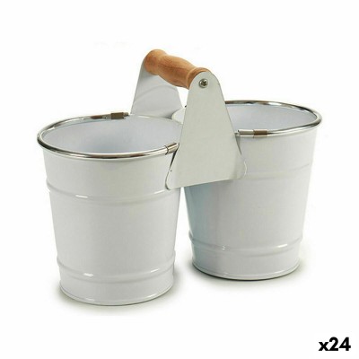 Cache-pot Ibergarden D60088-D D60088-D Blanc Argenté Bois Zinc Double 20 x 15 x 10,2 cm 20,5 x 15 x 10,2 cm (24 Unités)