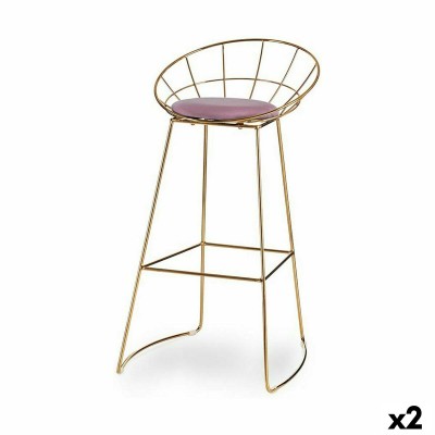 Stool Gift Decor 026SILLA BAR B 026SILLA BAR B Pink Golden Polyester Iron 51 x 94 x 52 cm (2 Units)