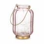 LED Lantern Gift Decor L1422MSH-C L1422MSH-C Pink Golden Glass Stripes 13,5 x 22 x 13,5 cm (6 Units)