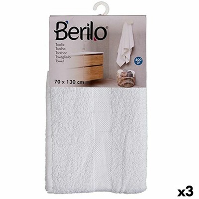 Bath towel Berilo 89678 89678 White 80 % cotton 20 % Polyester 70 x 130 cm 35 x 4 x 20 cm 70 x 130 x 0,2 cm (3 Units)