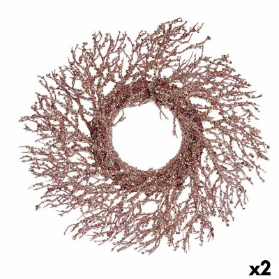 Couronne de Noël Krist+ 3300/16-DB9-2 3300/16-DB9-2 Rose Doré Plastique Branche 50 x 10 x 50 cm (2 Unités)