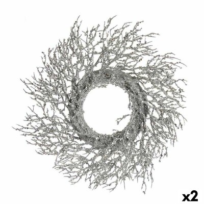 Couronne de Noël Krist+ 3300/16-DB9-1 3300/16-DB9-1 Argenté Argent Plastique Branche 50 x 10 x 50 cm (2 Unités)
