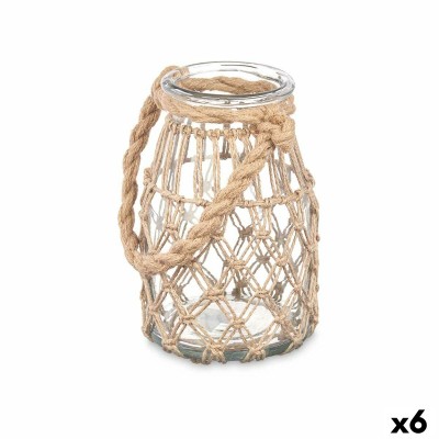 Candleholder Gift Decor 26240BR 26240BR Transparent Natural Glass Rope 14 x 21 cm 16 x 21 x 14 cm Tin (6 Units)