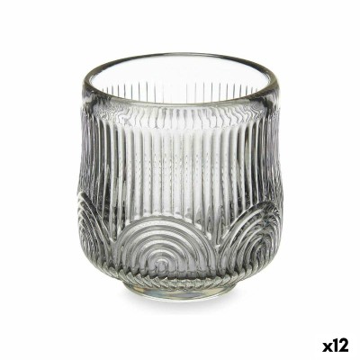 Bougeoir Gift Decor GJS7678BS-GRA GJS7678BS-GRA Gris Verre 7,5 x 7,8 x 7,5 cm Rayures (12 Unités)
